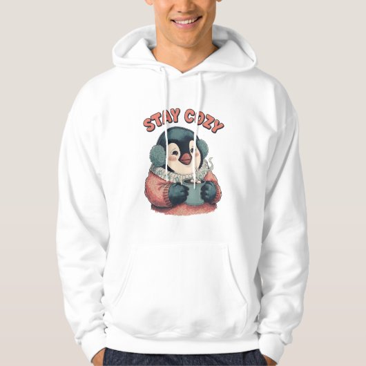 Cute Stay Cozy Penguin Drinking Hot Cocoa T-Shirt (Voorkant)