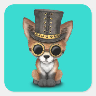 Cute Steampunk Baby Red Fox Vierkante Sticker