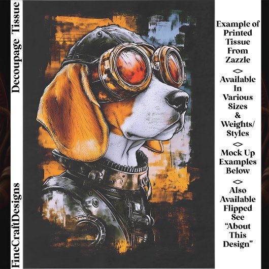 Cute Steampunk Beagle Dog Aviator EZ1R Decoupage Tissuepapier