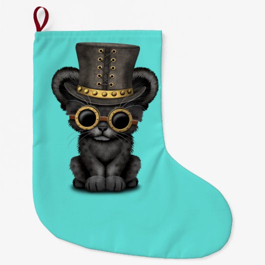 Cute Steampunk Black Panther Cub Grote Kerstsok (Voorkant)