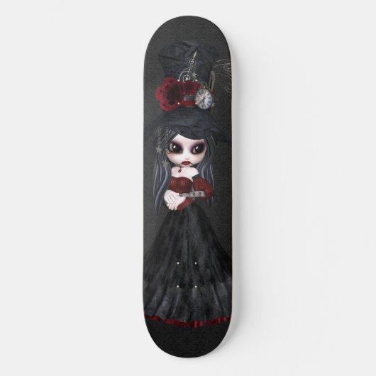 Cute Steampunk Gothic Girl Black Skateboard (Voorkant)