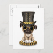 Cute Steampunk Pug Puppy Dog, wit Briefkaart (Voorkant / Achterkant)