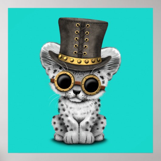 Cute Steampunk Snow Leopard Cub Poster (Voorkant)