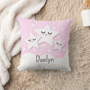 Cute sterren en wolken in roze kinder- kussen
