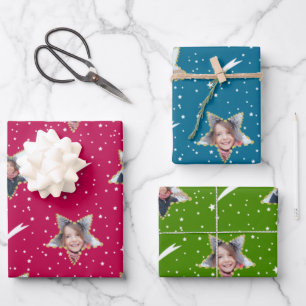 Cute Sterrenpatroon Felle Kleuren Foto Kerstmis Inpakpapier Vel
