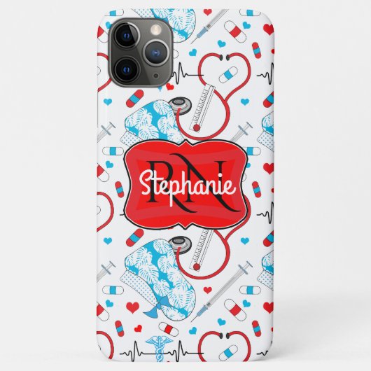 Cute Stethoscope Nurse | Arts EKG Pattern Name Case-Mate iPhone Case (Achterkant)