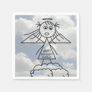 Cute Stick Figuur Angel Girl op Clouds Birthday Servetten