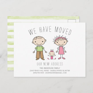 Cute Stick Figuur Familie Bewegende Aankondiging