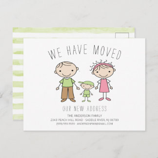 Cute Stick Figuur Familie Bewegende Aankondiging