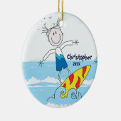 Cute Stick Figuur Surfer Boy kerstversiering Keramisch Ornament (Rechts)
