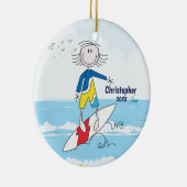 Cute Stick Figuur Surfer Boy kerstversiering Keramisch Ornament (Rechts)
