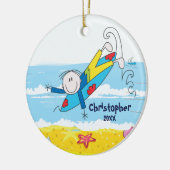 Cute Stick Figuur Surfer Boy kerstversiering Keramisch Ornament (Links)