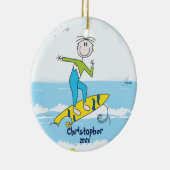 Cute Stick Figuur Surfer Boy kerstversiering Keramisch Ornament (Rechts)