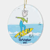 Cute Stick Figuur Surfer Boy kerstversiering Keramisch Ornament (Links)