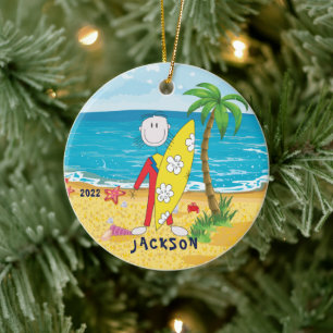 Cute Stick Figuur Surfer Boy kerstversiering Keramisch Ornament