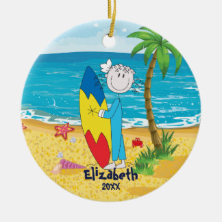 Cute Stick Figuur Surfer Girl kerstversiering Keramisch Ornament