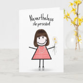 Cute Stick Girl in Gingham Dress Inspiration Kaart (Gele Bloem)