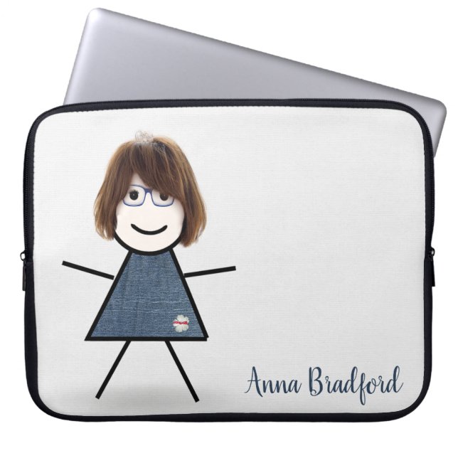 Cute Stick Girl met haar eigen naam Laptop Sleeve (Voorkant)