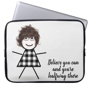 Cute Stick Girl met haar- en Quote-laptophoes Laptop Sleeve