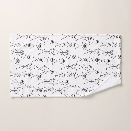 Cute Stick Man Figures Black and White Bad Handdoek (Handdoek)