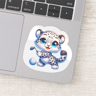 Cute Stickers Kawaii Snow Leopard Golf Player