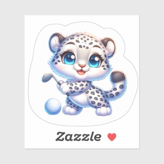 Cute Stickers Kawaii Snow Leopard Golf Player (Feuille)