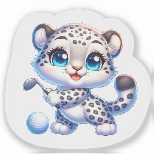 Cute Stickers Kawaii Snow Leopard Golf Player (Devant)