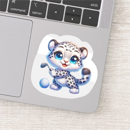 Cute Stickers Kawaii Snow Leopard Golf Player (Détail)