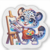 Cute Stickers Kawaii Snow Leopard Painter Sticker (Devant)