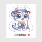 Cute Stickers Snow Leopard Big Cat Paris Travel (Vel)
