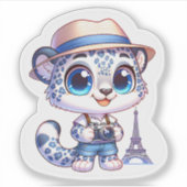 Cute Stickers Snow Leopard Big Cat Paris Travel (Voorkant)