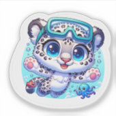 Cute Stickers Snow Leopard Kawaii Sport Diving (Devant)