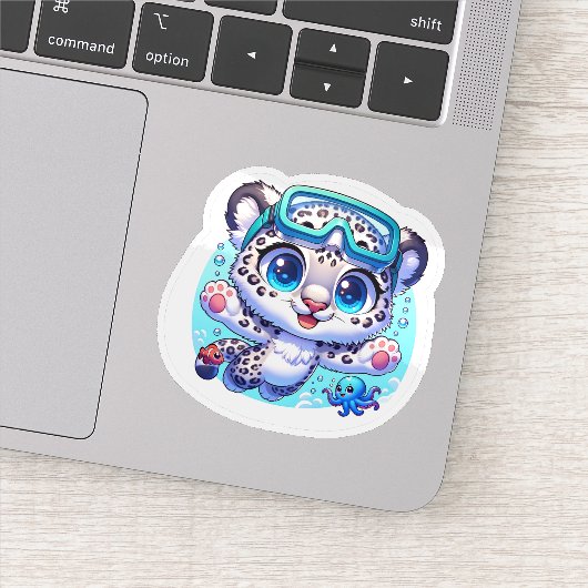 Cute Stickers Snow Leopard Kawaii Sport Diving (Détail)