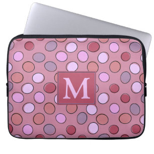 Cute Stippenpatroon Roze Monogram Laptop Sleeve