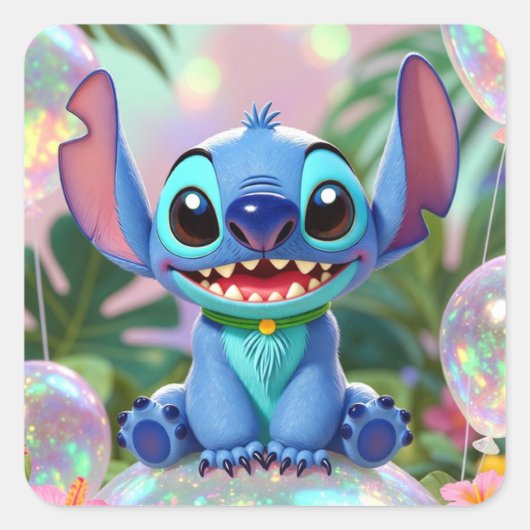 CUTE STITCH VIERKANTE STICKER (Voorkant)
