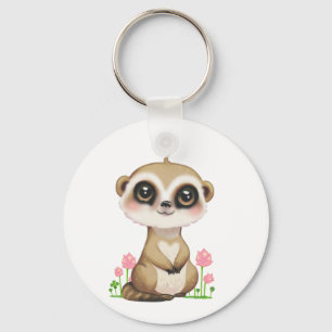 Cute stokstaartje en bloemen op wit sleutelhanger