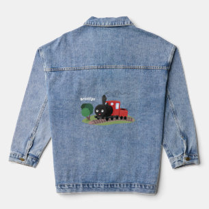 Cute stoomtrein cartoon illustratie denim jacket