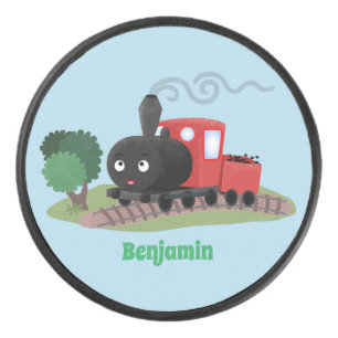 Cute stoomtrein cartoon illustratie hockey puck