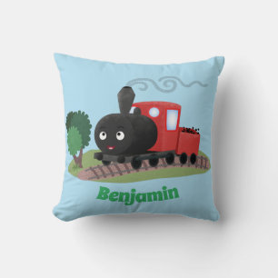 Cute stoomtrein cartoon illustratie kussen