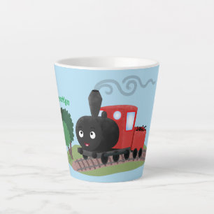 Cute stoomtrein cartoon illustratie latte mok
