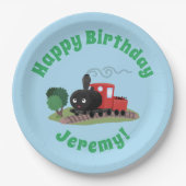 Cute stoomtrein cartoon illustratie papieren bordje (Voorkant)