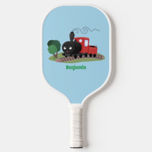 Cute stoomtrein cartoon illustratie pickleball paddle (Voorkant)