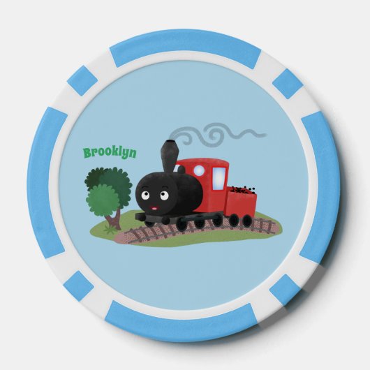 Cute stoomtrein cartoon illustratie poker chips (Achterkant)