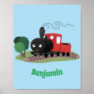 Cute stoomtrein cartoon illustratie poster