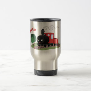 Cute stoomtrein cartoon illustratie reisbeker