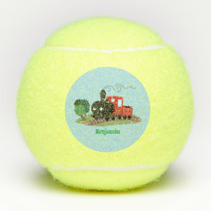 Cute stoomtrein cartoon illustratie tennisballen
