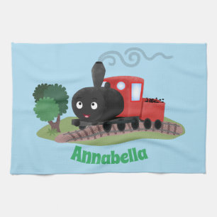 Cute stoomtrein cartoon illustratie theedoek