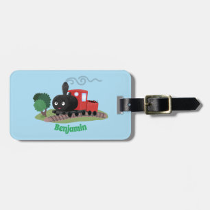 Cute stoomtrein locomotief cartoon illustratie bagagelabel