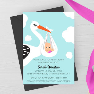 Cute Stork Baby Borrel Uitnodiging