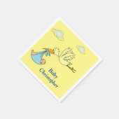 Cute Stork Baby Boy Shower Name Blue Yellow Servet (Hoek)